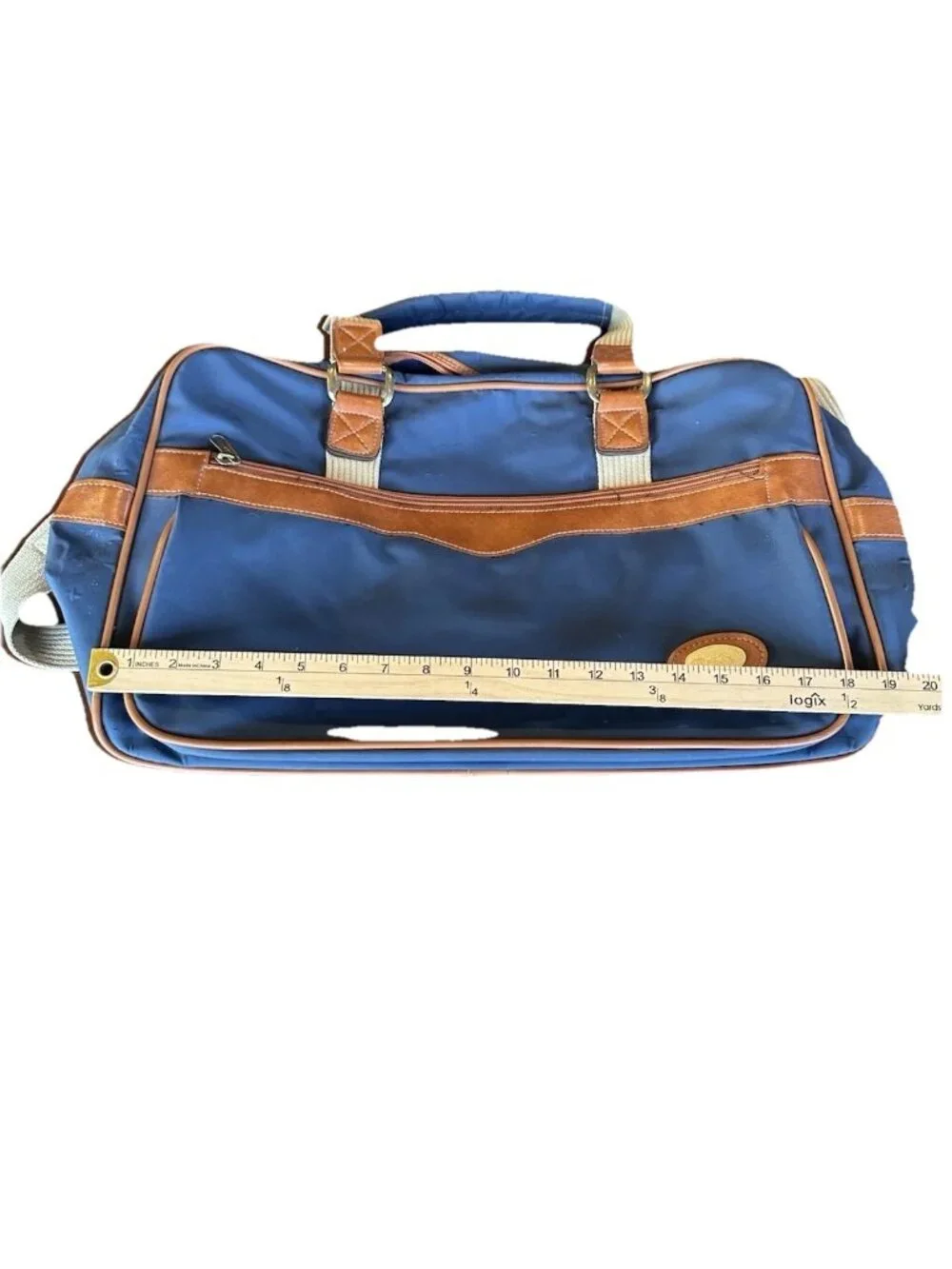 Vintage Allyn St George Navy & Brown Travel Tote Luggage Bag 1980's
